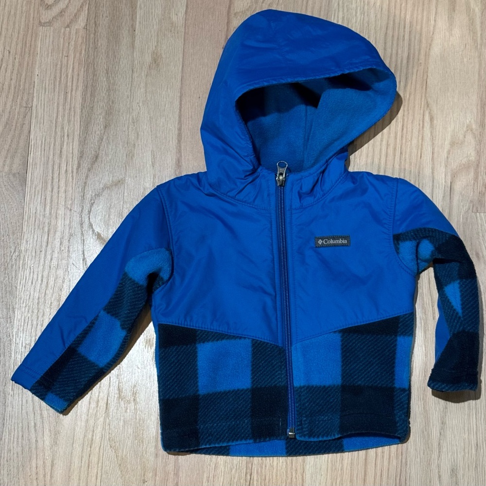 Columbia Steens Mountain Overlay Blue Plaid Hooded Jacket Size 12/18 Months